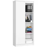 home collective Schrank Büroregal Bücherregal Regal weiß 80cm breit 180cm hoch, mit Tür und 4 Fächern