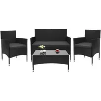 Poly-Rattan Sitzgruppe HWC-F55, Lounge-Set Garnitur, schwarz, Kissen dunkel-grau