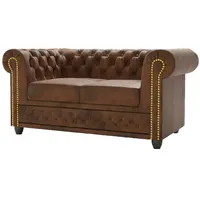 s-style möbel Chesterfield-Sofa, 2-sitzer mit Schlaffunktion Flux Braun, Microfaser Vintageoptik