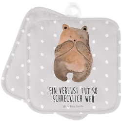 Mr. & Mrs. Panda Topflappen Bär Verlust - Grau Pastell - Geschenk, Teddy, Topflappen lustig, Topf, (1-tlg) grau