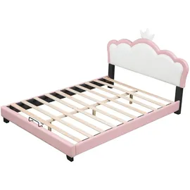 XDOVET Kinderbett Polsterbett 90 x 200 cm Holz rosa