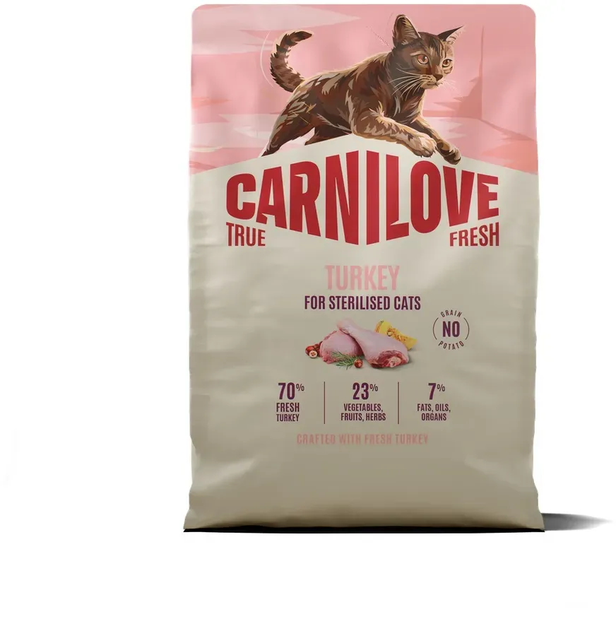 CARNILOVE TRUE FRESH Trockenfutter für Katzen – Truthahn für kastrierte erwachsene Katzen aller Rassen, 2kg