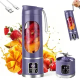 Tragbarer Mixer Smoothie Maker To Go 450 ML, Pengrity Portable Blender mit 12 Klingen, LED Display, Kleiner Mixer für Shakes, Smoothie, Wiederaufladbar Mini Standmixer für Reisen, Outdoor, Lila