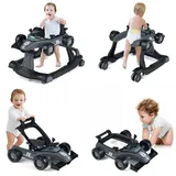 LIFEZEAL 4 in 1 Lauflernhilfe Baby, Höhenverstellbares & Klappbares Babywalker, Baby Gehfrei ab 6 Monate, Laufwagen mit einstellbarer Geschwindigkeit, Licht & Musik (Dunkelgrau)