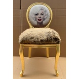 Casa Padrino Luxus Barock Esszimmer Stuhl Marilyn Monroe Braun / Mehrfarbig / Gold - Handgefertigter Pop Art Designer Stuhl mit Kunstfell - Barock Esszimmer Möbel