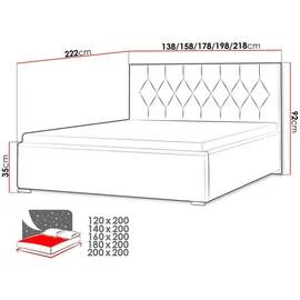 Mirjan24 Polsterbett Loloz Tap, Doppelbett mit Bettkasten und Kopfteil, Ehebett (Farbe: Mikrofaza 0034, Größe: 120x200 cm) - Rot