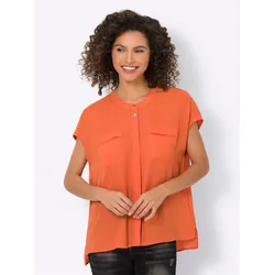 Kurzarmbluse HEINE, Damen, Gr. 42, orange, 100% Polyester, unifarben, Rundhals, Kurzarm, Blusen