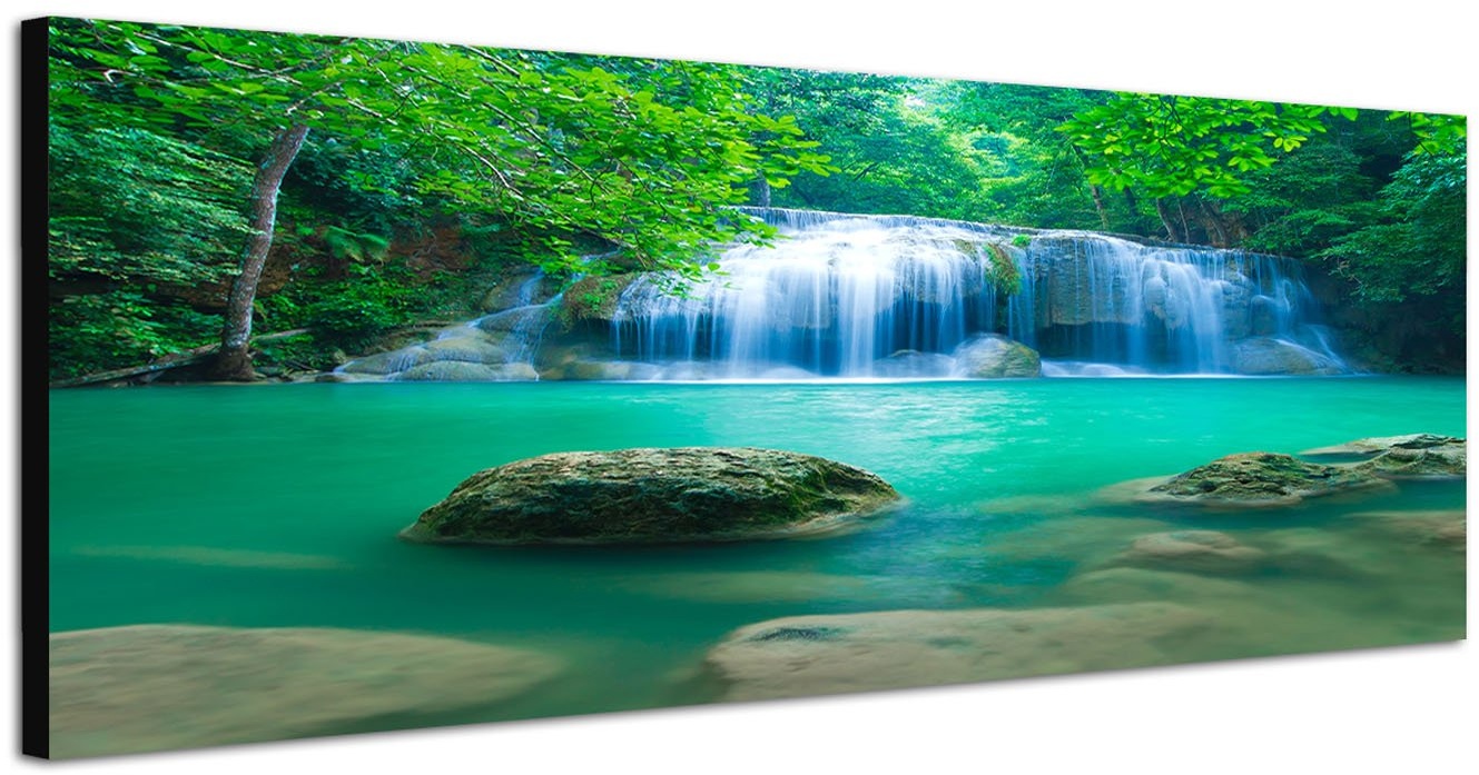 Paul Sinus Art Kanjanaburi Thailand Wasserfall 150x50cm als Panorama auf Leinwand fertig zum aufhängen - Leinwandbilder bestechen durch ihre ungewöhnlichen Formate.