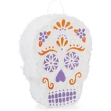 Relaxdays - 291 tlg. Pinata Set Totenkopf, Pinatastab & Augenbinde, 288 Goldtaler, Piñata, Stab mit Augenmaske, Tag der Toten, bunt
