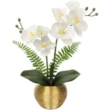 Künstliche Orchideen, Blumen, kleine Kunst-Orchidee, Pflanzen-Arrangements in Silber-Keramik-Topf, Seide, künstliche Phalaenopsis-Blumen für Zuhause, Büro, Tischdekoration, Hochzeit, Party-Dekoration