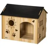 PawHut Hundehütte Eiche MDF B/H/L: ca. 50x58,5x69 cm - Eiche, Schwarz