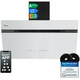 KKT KOLBE A+++ Dunstabzugshaube 90 cm 782 cbm/h Umluft Abluft Kopffrei Wandhaube | Schwarz Weiß Glas | Nachlaufautomatik | Smart WiFi App WLAN | SensorTouch | RGBW LED-Beleuchtung | AURORA9005SW