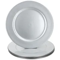 Mambocat 6x Platzteller Silber Glitzer Ø33cm Dekoteller leicht Kunststoff