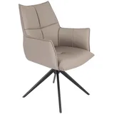 Novel Armlehnstuhl, Schwarz, Taupe, Metall, Leder, Echtleder, Rindleder, Drehkreuz, 62x91x62 cm, Lederauswahl, Sitzfläche 360° drehbar, Esszimmer, Stühle, Esszimmerstühle, Armlehnenstühle