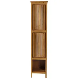 Mendler Teak-Hochschrank HWC-M70, Badschrank, 2 Türen 5 Fächer, hochwertiges B-Grade-Teak (Kernholz, 20-30 Jahre) 181x41x35cm