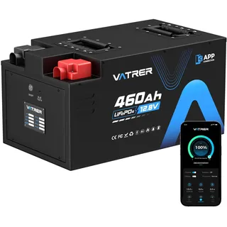 VATRER POWER 12V 460Ah Lithium LiFePO4 Battery with APP Monitoring, Low Temp Cutoff RV Battery with 300A BMS, Max. 3840W Load Power, 5000+ Cycles, Perfect for RV, Camper, Solar, and Off-Grid