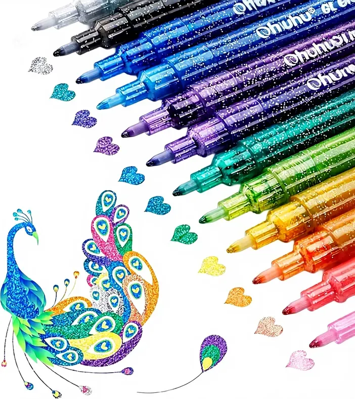 Ohuhu Leahi farbige Gel-Marker – 12er-Set, extra feine Spitze, opak-weiß, für Hervorheben, Kunst auf schwarzem Papier, Zeichnen, Skizzieren, Scrapbooking und Illustrieren
