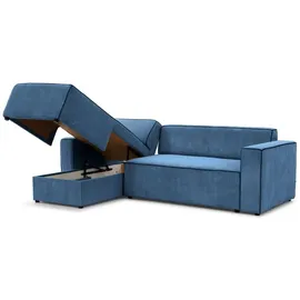 Fun Möbel Ecksofa Schlafsofa WALDO Stoff Poso Blau Ottomane Links - Blau