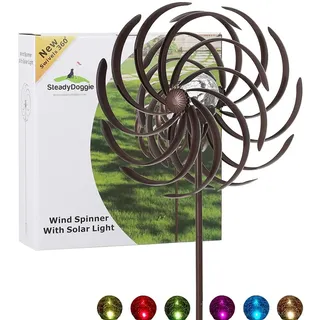 Solar Metall Windrad Garten - mit LED-Licht - Windspiel Garten für draußen, Windspiel Metall - ganz Leichter Aufbau - wetterfest - Windrad LED - standfest - ideal für Terrasse und Garten-Höhe: 155 cm