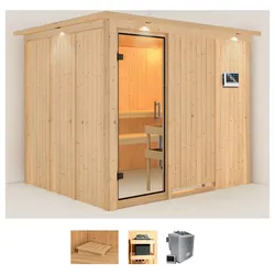 Sauna KARIBU "Gitte", beige (naturbelassen), Bio-Kombiofen, externe Steuerung, 9 kW, Saunen, 9-kW-Bio-Ofen mit externer Steuerung