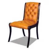 Casa Padrino Echtleder Esszimmerstuhl Orange / Dunkelbraun 50 x 47 x H. 95 cm - Luxus Möbel