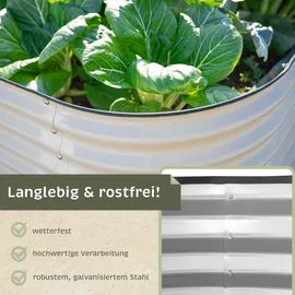 Lemodo Hochbeet Metall oval 160 x 80 x 78 cm Silber