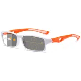 Lanomi Schmal Selbsttönende Gleitsichtbrille Damen Herren Kunststoffe Rechteckig Photochrome Progressive Gleitsicht Lesebrille mit Blaulichtfilter Weiß Rahmen Orange Arm/Selbsttönende Grau 1.0 - M