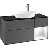 Villeroy & Boch Finion Waschtischunterschrank G952GFGK 120cm, Abdeckplatte black matt, Emotion, Regale Glossy white lacquer, Anthracite matt