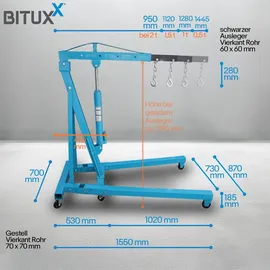BITUXX Werkstatt Hebekran 2000 kg Stahl