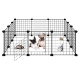 ALLISANDRO Verstellbares Laufgitter DIY Laufstall Welpenauslauf mit Tür für Kleintiere und Meerschweinchen Rabbit Bunny Guinea Pig Playpen individuell zusammenbaubar, schwarz [35x35cm X12 Panels]