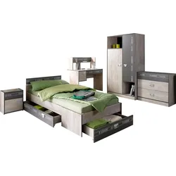 Jugendzimmer-Set PARISOT "Fabric", grau (eschefarben, grau), Schlafzimmermöbel-Sets, wahlweise mit Aufbauservice