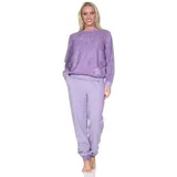 Normann Pyjama Normann Damen Frottee Pyjama mit Bündchen in Tupfen- und Ringeldesign lila 40-42