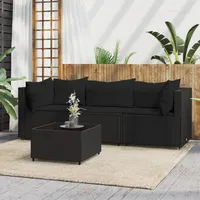 vidaXL Polyrattan Loungesofa 4-tlg. schwarz inkl. Kissen 319783