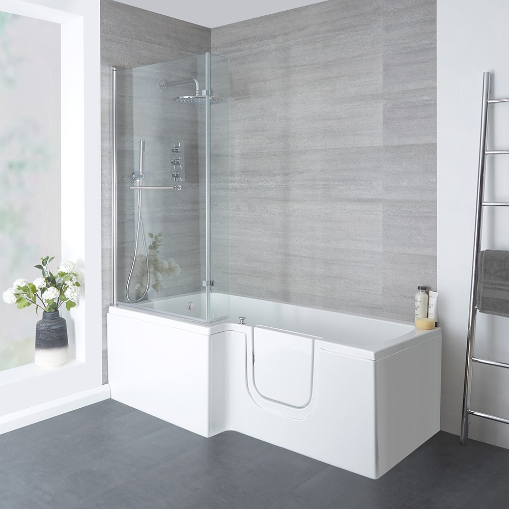 Begehbare Badewanne mit Duschzone, Badewannenaufsatz und Schürze - 170cm x 85cm – links- oder rechtsbündig – Merso Hudson Reed