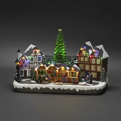 Konstsmide LED Szenerie Weihnachtsmarkt, mit Musik, 28 Dioden, Innentrafo/batteriebet., schwarzes Kabel, Batterie: 3 x AA 1,5V (exkl.) - 4236-000