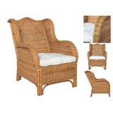 vidaXL Sessel mit Kissen Hellbraun Natur-Rattan und Leinen