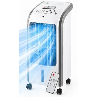 O'FRESH Luftkühler mit Wasserkühlung, Klimaanlage Mobil, Ventilator mit 4L Wassertank, Luftbefeuchter und Ionisation, ohne Abluftschlauch, 80W, Weiß, mit Fernbedienung