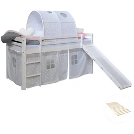 Homestyle4u Hochbett 90 x 200 cm Kiefer massiv weiß grau