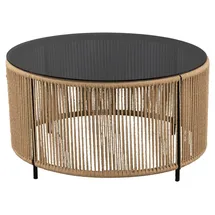 m2 Couchtisch SIMON, Ø 75 cm - Schwarz - Sicherheitsglas - Kordelbespannung - Metallgestell