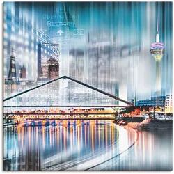 Leinwandbild ARTLAND "Düsseldorf Collage Skyline 13", blau (farbe bild(er): blau), B:70cm H:70cm, Canvas, Leinwand, Bilder, auf Keilrahmen gespannt