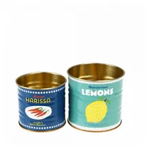 Rex London Mini-Aufbewahrungsdosen (2er-Set) - ZITRONEN & HARISSA- Metall-Dosen, Dekodosen - Ø 8 x 7,5 cm & Ø 7 x 6,5 cm