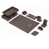 Schreibtisch-Set aus Leder, Braun
