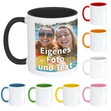 Fototasse personalisiert 340ml - Weiß/Schwarz - Wunschfoto und Text
