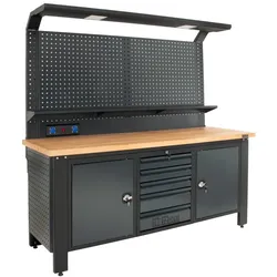 Werkstattwand Profiline XL modular 200 cm robust Stahl Holz LED Steckdosen We...