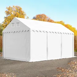 TOOLPORT  4x6 m Lagerzelt, PVC-Plane, weiß, mit Bodenrahmen, mit Statik (Erduntergrund) - (517632)