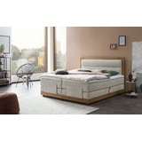 Belanoti Boxspringbett MODELA (Boxspringbett 160x200 elektrisch verstellbar Bett 160x200 mit Motor, 7-Zonen Taschenfederkern Matratze inklusive Visco Topper), in der Farbe Beige H2/H3 Polsterbett Motorbett mit Eiche beige|weiß