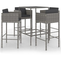 vidaXL 5-tlg. Gartenbar-Set mit Kissen Poly Rattan Grau