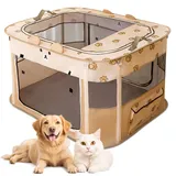 ALLSOPETS Faltbarer Haustierstall Tragbarer Katzen Laufstall Hunde Zelt Hundekäfig für Hund Welpe Freigehege Hundebox Kaninchen Zwinger mit Tragbar Handtasche (Brauner Bär, XL)