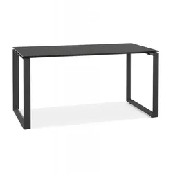 Gerader Schreibtisch mit Hartglas Tischplatte Metall Gestell | Design Bürotisch Arbeitsfläche | Minimalistischer Stil | Kadima Design