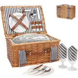 Picknickkorb-Set aus Weide für 2 Personen, handgefertigt, mit isoliertem Kühl- und Besteck-Set, Geschenkkorb für Paare, Valentinstag, Dankeschön, Geburtstag, Hochzeit, Party im Freien